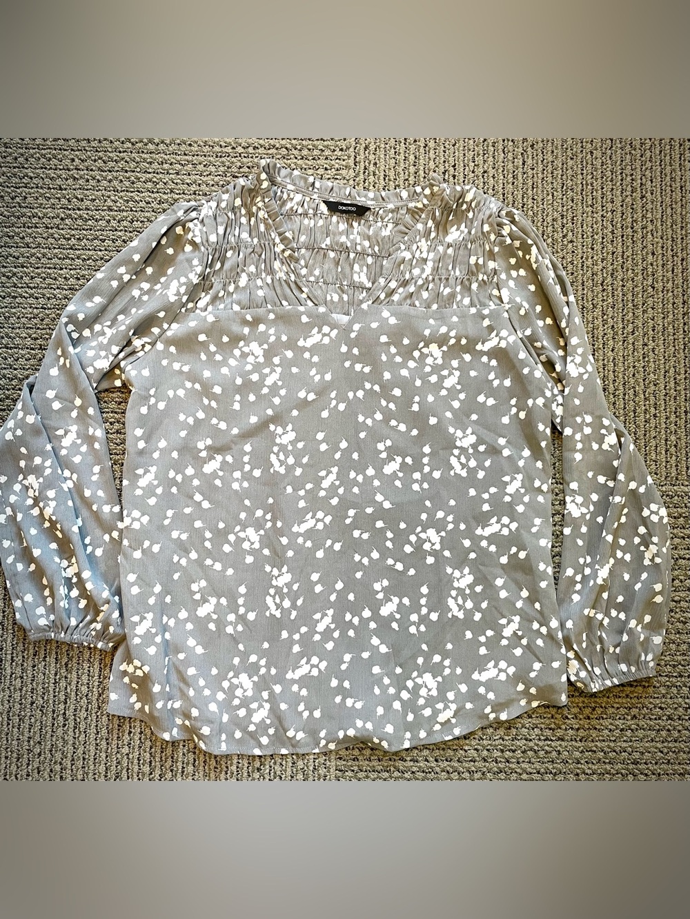 Dokotoo Gray Blouse with White Abstract Dots